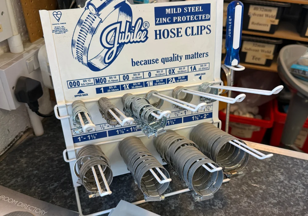 Jubilee hose clips displayed at the plumbing counter